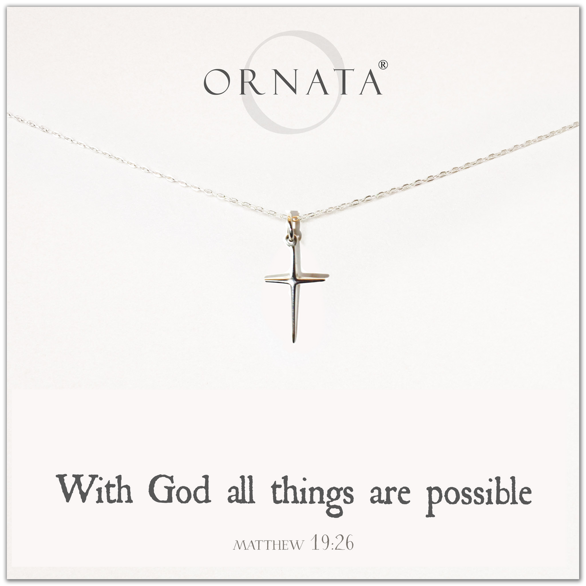 "Matthew 19:26" Sterling Silver Cross Necklace on Jewelry Card