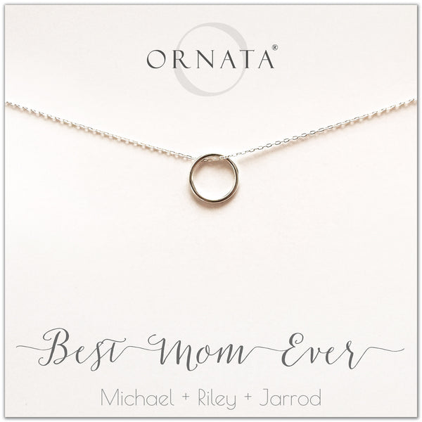 Best Mom Ever. Mother or Mom - personalized silver necklaces. Our sterling silver custom jewelry is a perfect gift for mothers, daughters, granddaughters, grandmothers, sisters, best friends, wives, girlfriends, and family members. Also a good gift for Mother’s Day.