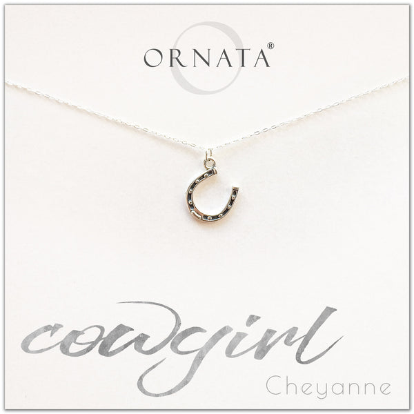 Personalized good luck horseshoe cowgirl necklace. Our sterling silver custom jewelry is a perfect gift for friends, sisters, mothers, or family members - symbolic necklace with horseshoe for your favorite cowgirls - great horse necklace for horse lovers.