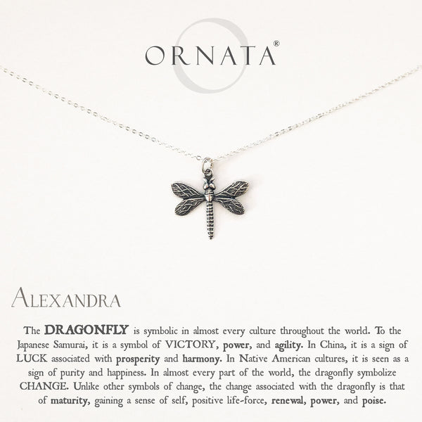“Wisdom, Luck, & Victory” Dragonfly Sterling Silver and Silver Plated Necklace | Small