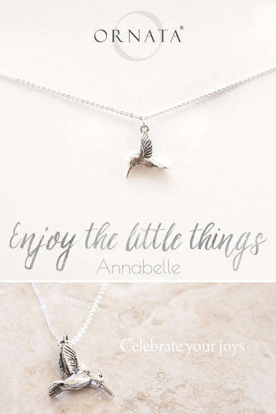 “Enjoy the Little Things” Delicate Hummingbird Sterling Silver and Silver Plated Necklace