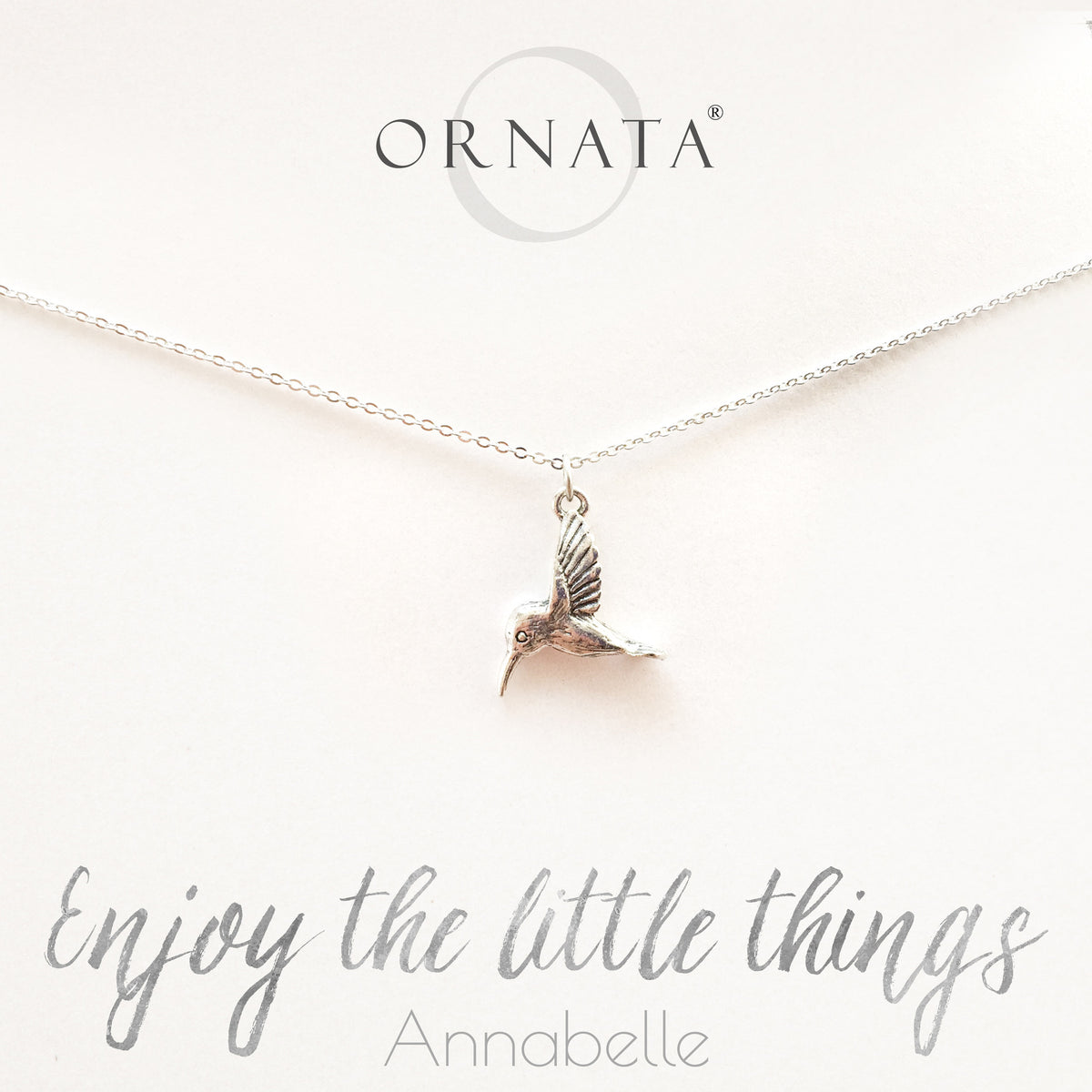 “Enjoy the Little Things” Delicate Hummingbird Sterling Silver and Silver Plated Necklace