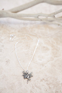 Delicate Sterling Silver and Silver Plated Fairy Charm Necklace