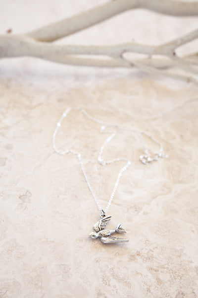 “Fly With Me” Delicate Sterling Silver and Silver Plated Swallow Necklace