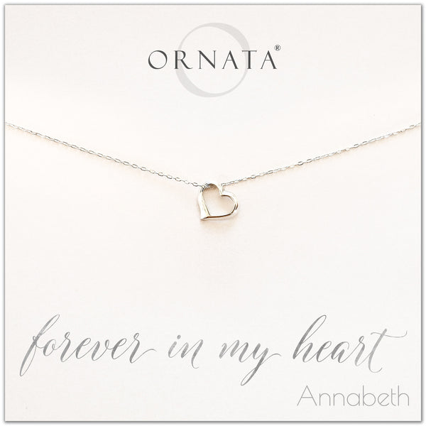 Forever in my heart necklace - personalized silver heart necklace. Our sterling silver custom jewelry is a perfect gift for girlfriends, wives, mothers, nieces, daughters, best friends, sisters, significant others, newlyweds, and soul mates - symbolic heart necklace to show your love.