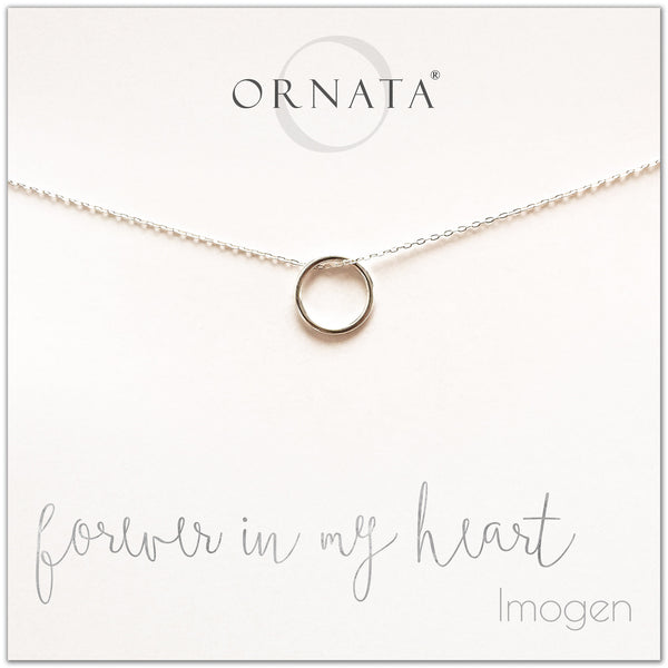 Forever in my heart necklace - personalized silver ring necklace. Our sterling silver custom jewelry is a perfect gift for girlfriends, wives, mothers, nieces, daughters, best friends, sisters, significant others, and soul mates - symbolic circle necklace to show your love.
