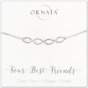 Four best friends personalized sterling silver bolo bracelet. Our custom bracelets make good gifts for best friends or sisters. 