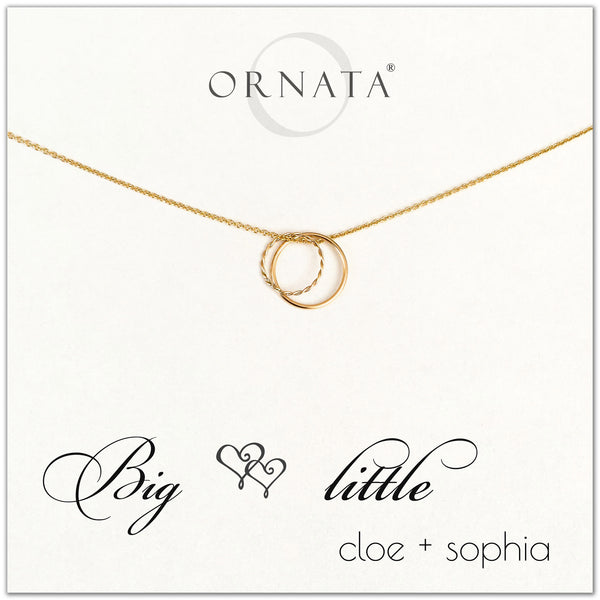 Big Little Sorority Sisters personalized necklace. Our 14 karat gold filled custom sorority necklaces make good gifts for sororities or sisters. Perfect for big little reveal day!