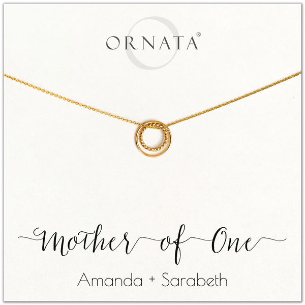 Mom or Mother of One - personalized gold necklaces. Our 14 karat gold filled custom jewelry is a perfect gift for mothers of one child, daughters, granddaughters, grandmothers, sisters, best friends, wives, girlfriends, and family members. Also a good gift for Mother’s Day.