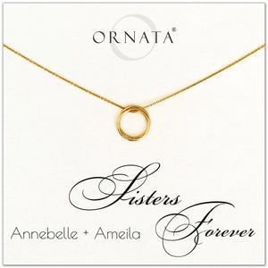 Sisters Forever - personalized gold necklaces. Our 14 karat gold filled custom jewelry is a perfect gift for sisters, best friends, or loved one. 