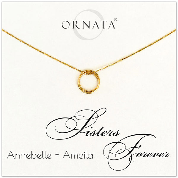 Sisters Forever - personalized gold necklaces. Our 14 karat gold filled custom jewelry is a perfect gift for sisters, best friends, or loved one.