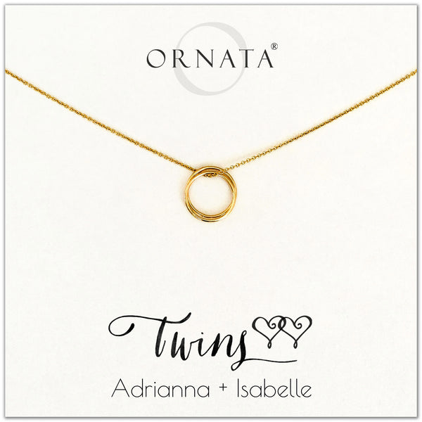 Personalized gold necklaces for twins. Our 14 karat gold filled custom jewelry is a perfect gift for a sister, best friend, mother of twins, or twin.
