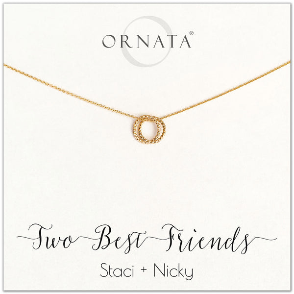 Personalized gold best friend necklaces. Our 14 karat gold filled custom jewelry is a perfect gift for best friends or sisters