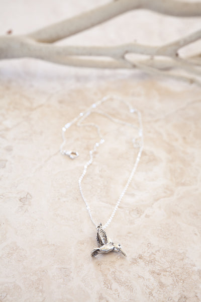 “Enjoy the Little Things” Delicate Hummingbird Sterling Silver and Silver Plated Necklace