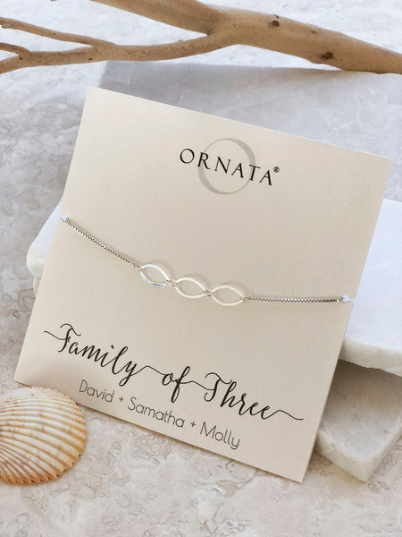 Sterling silver bolo bracelets for family of three - custom silver bracelets are great keepsake gifts for moms, daughters, grandmas, granddaughters, friends, and family members or good wedding gifts.