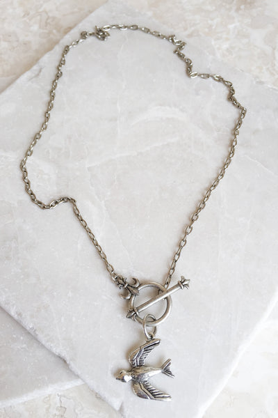 “You Can Fly” Swallow Necklace w/ Fleur-de-Lis Toggle