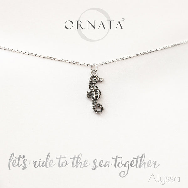 “Let’s Ride to the Sea Together” Seahorse Sterling Silver and Silver Plated Necklace