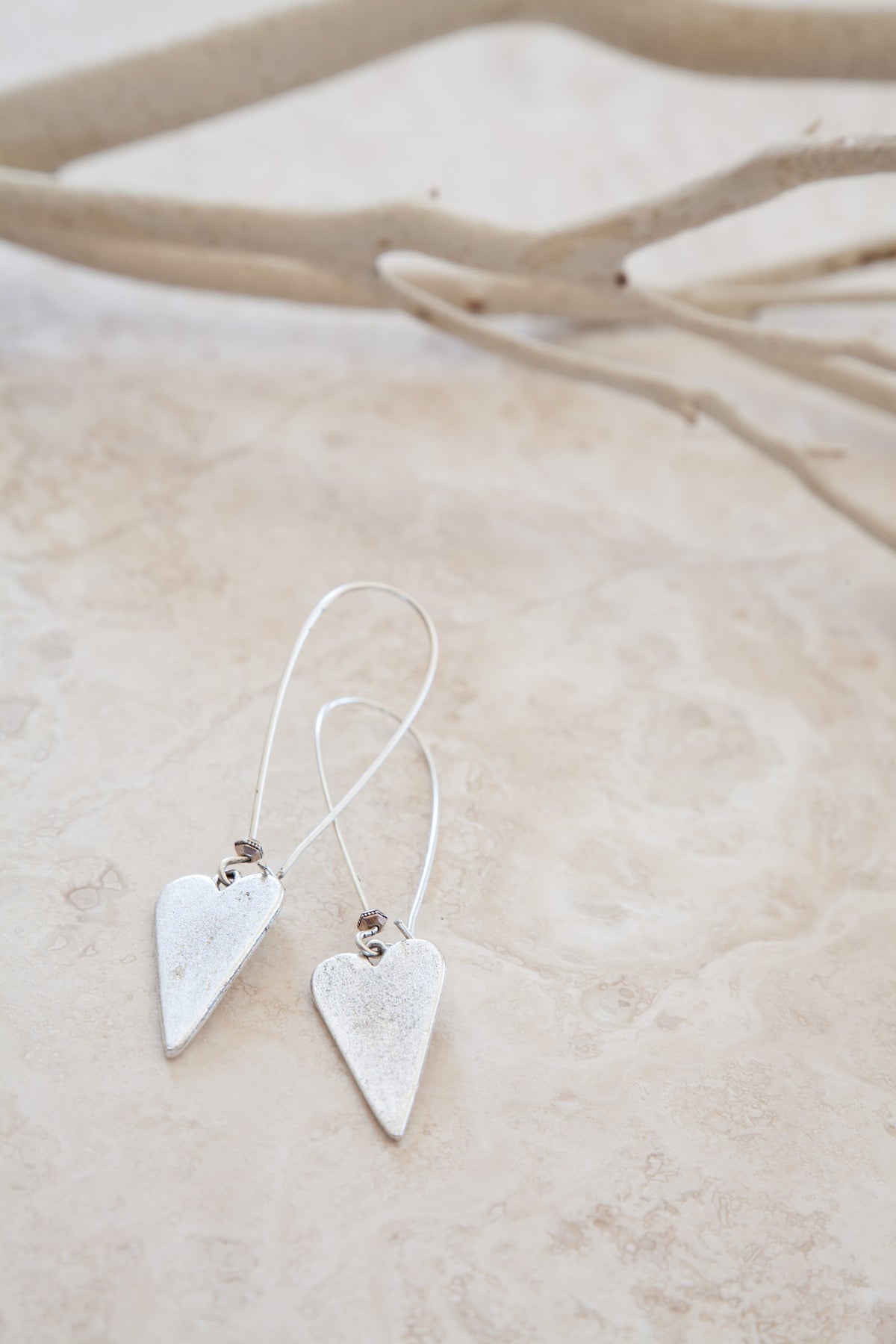 Silver Plated Long Heart Earrings