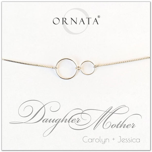 Mother Daughter personalized sterling silver bolo bracelet. Our custom bracelets make good gifts for moms, daughters, and family. Great mother’s day gift.