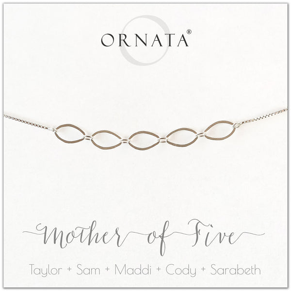 Mother of five personalized sterling silver bolo bracelet. Our custom bracelets make good gifts for moms and family. Great mother’s day gift.