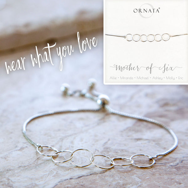 Personalized bracelet - sterling silver mother bracelet - custom mother’s day jewelry for mothers of six children.
