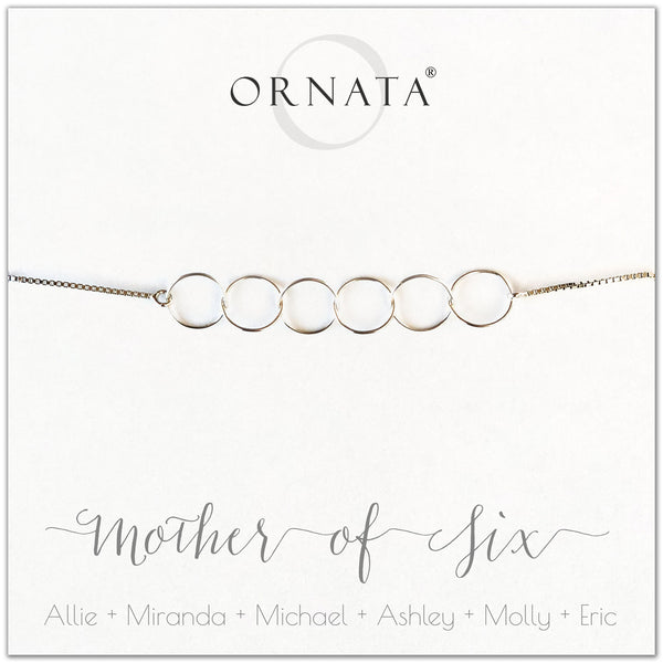 Mother of six personalized sterling silver bolo bracelet. Our custom bracelets make good gifts for moms and family. Great mother’s day gift.