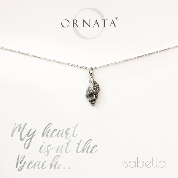 “My Heart is at the Beach” Sterling Silver and Silver Plated Seashell Necklace