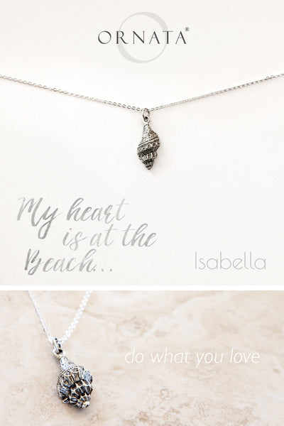 “My Heart is at the Beach” Sterling Silver and Silver Plated Seashell Necklace