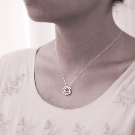 Three Generations Linked Ring Necklace in Sterling Silver