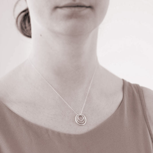 Custom generations necklace - 3 ring necklace - personalized jewelry is sterling silver and the custom necklaces are perfect gifts for a mother, daughter, granddaughter, grandmother, or family member. Good Mother’s Day Gift.