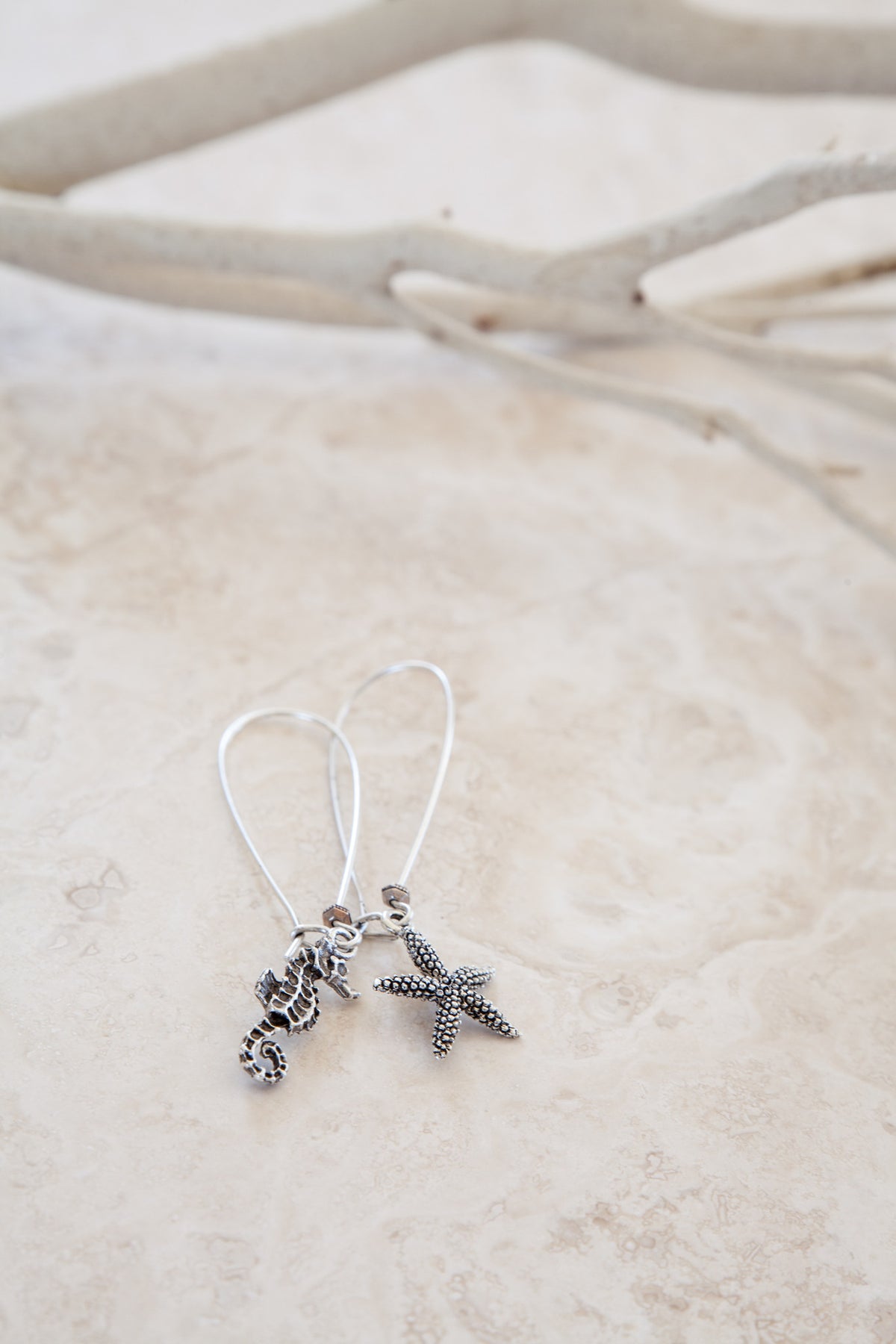 Silver Plated Pewter Starfish & Seahorse Earrings