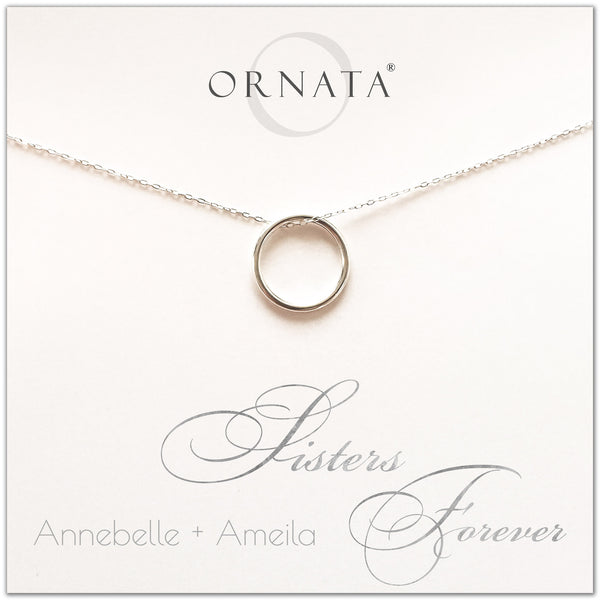 Sisters forever - personalized sisters necklace. Our sterling silver custom jewelry is a perfect gift for best friends, sisters, BFFs, and soul sisters - symbolic necklace to represent the bond between sisters with a silver ring. Good gift for best friend or sister.