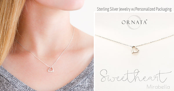Custom necklace with sterling silver heart - personalized jewelry is sterling silver and is a good gift for daughter, younger sister, niece, girlfriend, wife, or sweetheart.