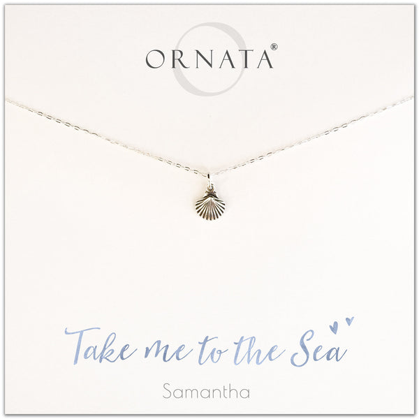 Take me to the sea. Personalized silver shell necklace. Our sterling silver custom jewelry is a perfect gift for people who love the ocean, the sea, seashells, or the beach.