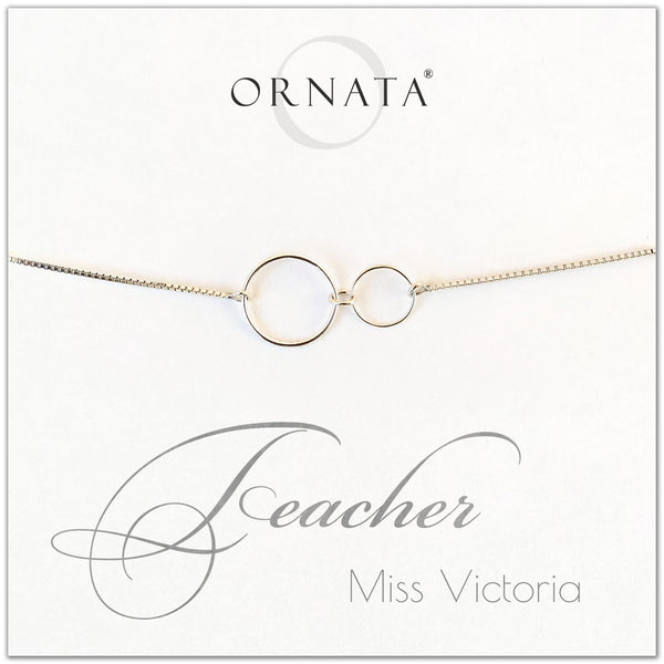 Personalized sterling silver bolo bracelet for teacher. Our custom bracelets make good gifts for teachers.