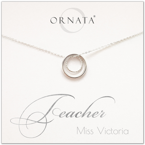 Teacher gift - personalized silver teacher necklace. Our sterling silver custom jewelry is a perfect gift for teachers. 