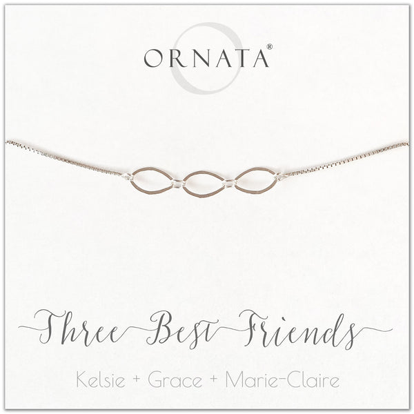 Three best friends personalized sterling silver bolo bracelet. Our custom bracelets make good gifts for best friends or sisters.