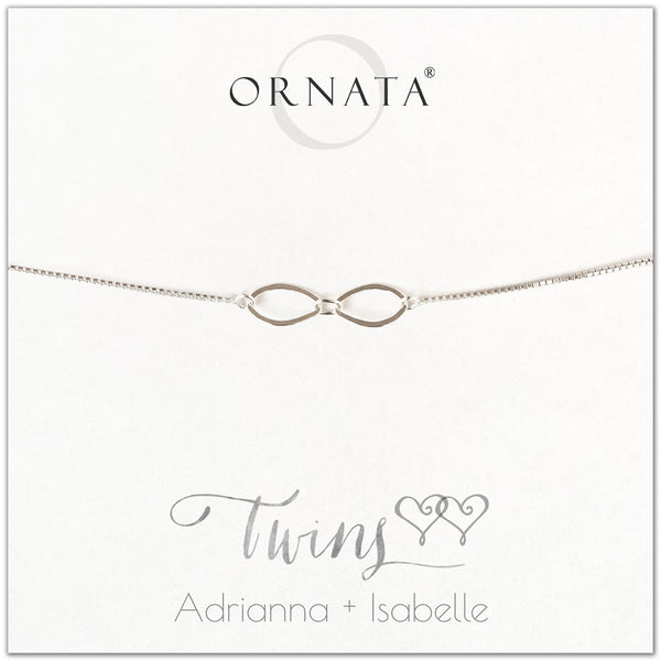 Twins personalized sterling silver bolo bracelet. Our custom bracelets make good gifts for best friends, sisters, or mothers.