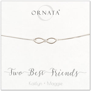 Two best friends personalized sterling silver bolo bracelet. Our custom bracelets make good gifts for best friends or sisters. 