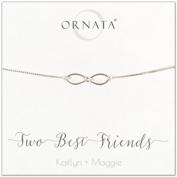 Two best friends personalized sterling silver bolo bracelet. Our custom bracelets make good gifts for best friends or sisters. 