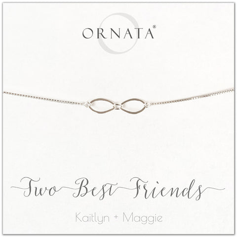 Two best friends personalized sterling silver bolo bracelet. Our custom bracelets make good gifts for best friends or sisters. 