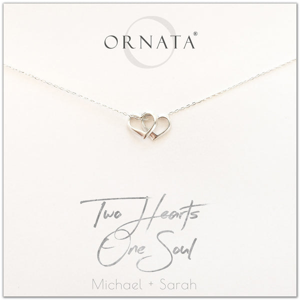 Personalized best friends or soul mates necklace. Our sterling silver custom jewelry is a perfect gift for best friends, sisters, significant others, newlyweds, and soul mates - symbolic heart necklace to represent two hearts one soul. Good wedding gift or engagement gift or bridal shower gift or wedding shower gift.
