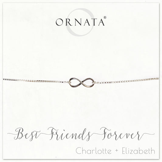 "Best Friends Forever" INFINITY STERLING SILVER BOLO BRACELET ON PERSONALIZED JEWELRY CARD