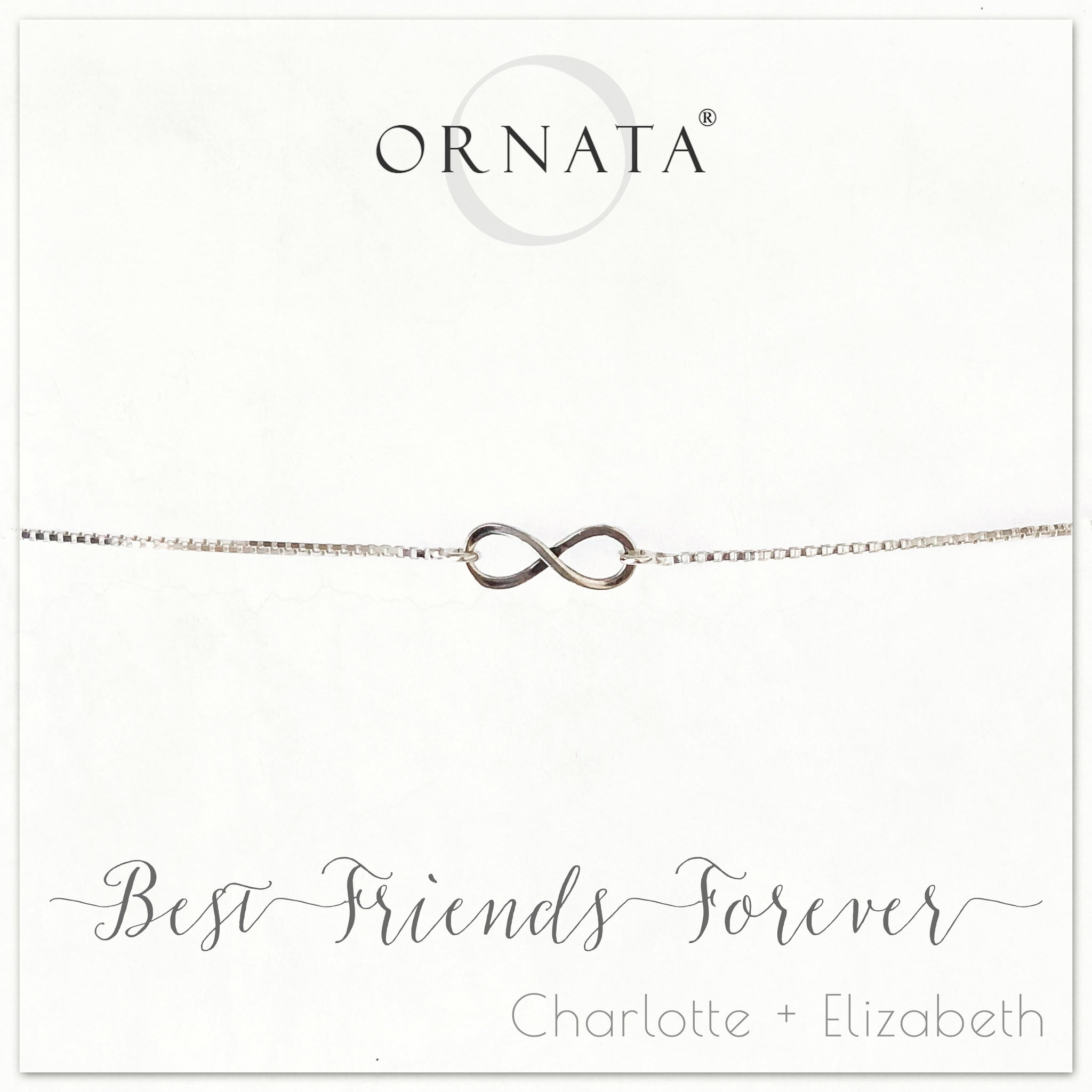 "Best Friends Forever" INFINITY STERLING SILVER BOLO BRACELET ON PERSONALIZED JEWELRY CARD