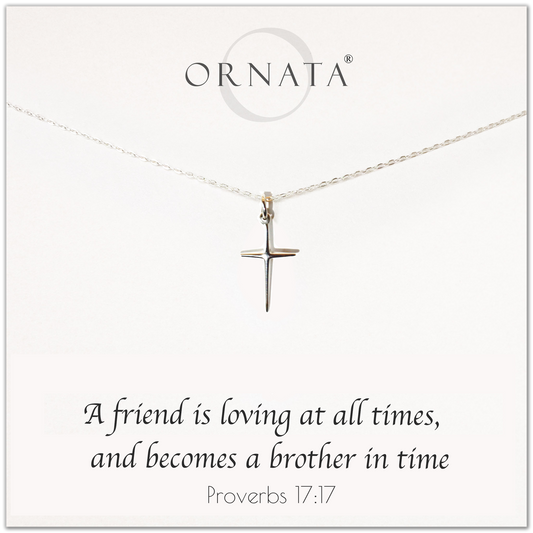 "Proverbs 17:17" Sterling Silver Cross Necklace on Jewelry Card