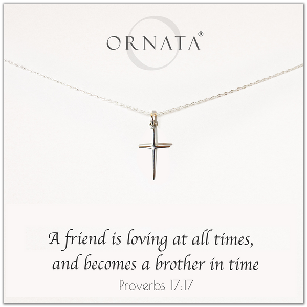 "Proverbs 17:17" Sterling Silver Cross Necklace on Jewelry Card