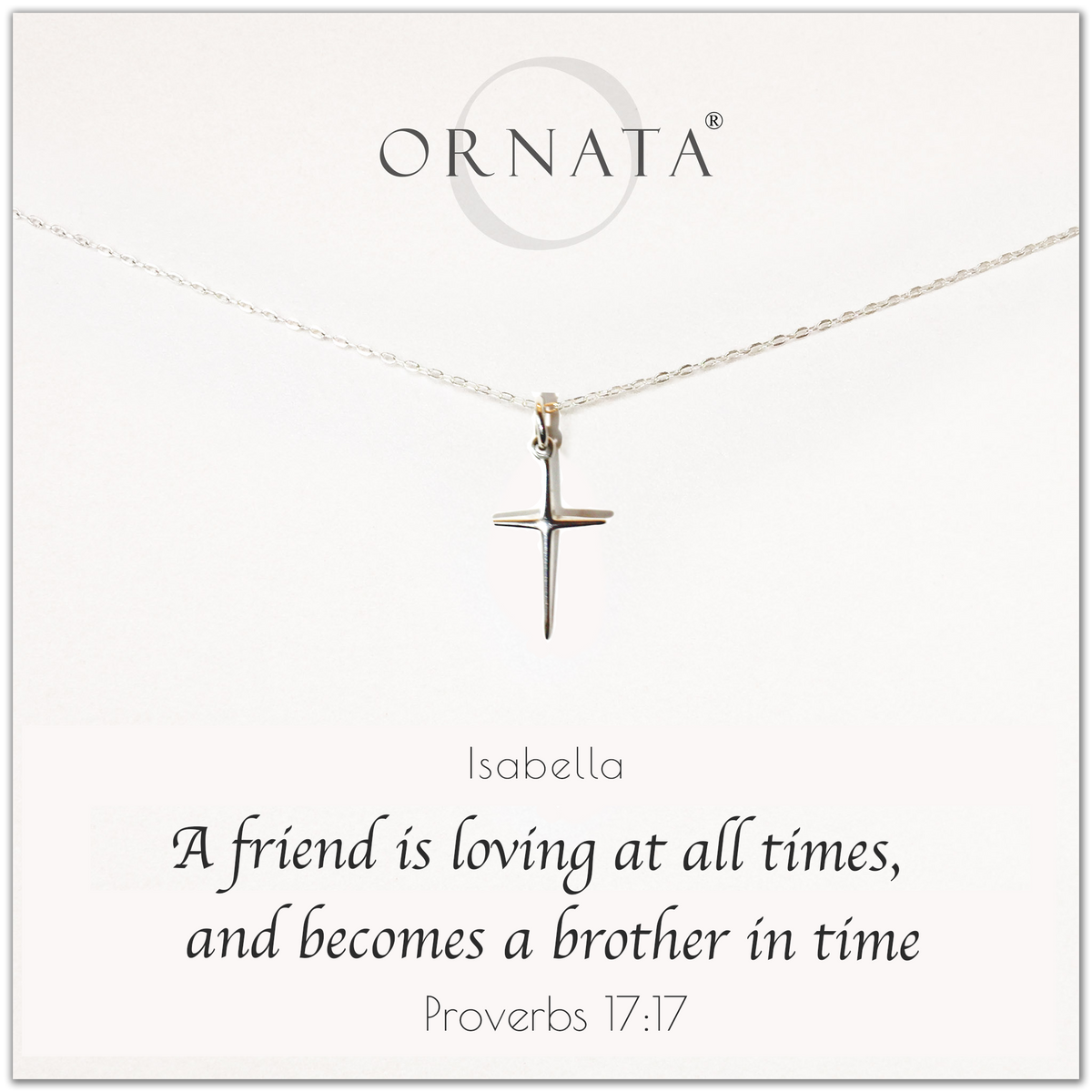 "Proverbs 17:17" Sterling Silver Cross Necklace on Jewelry Card