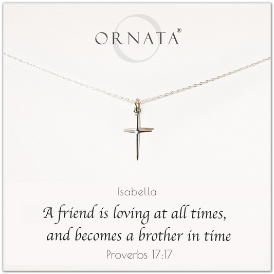 "Proverbs 17:17" Sterling Silver Cross Necklace on Jewelry Card