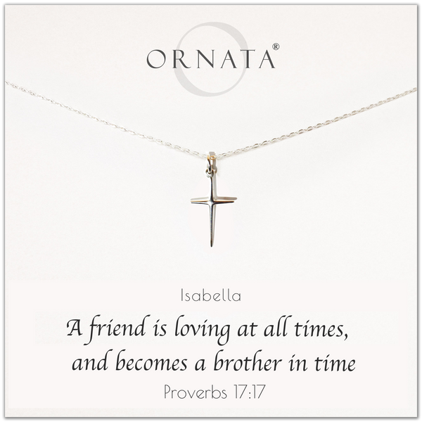 "Proverbs 17:17" Sterling Silver Cross Necklace on Jewelry Card