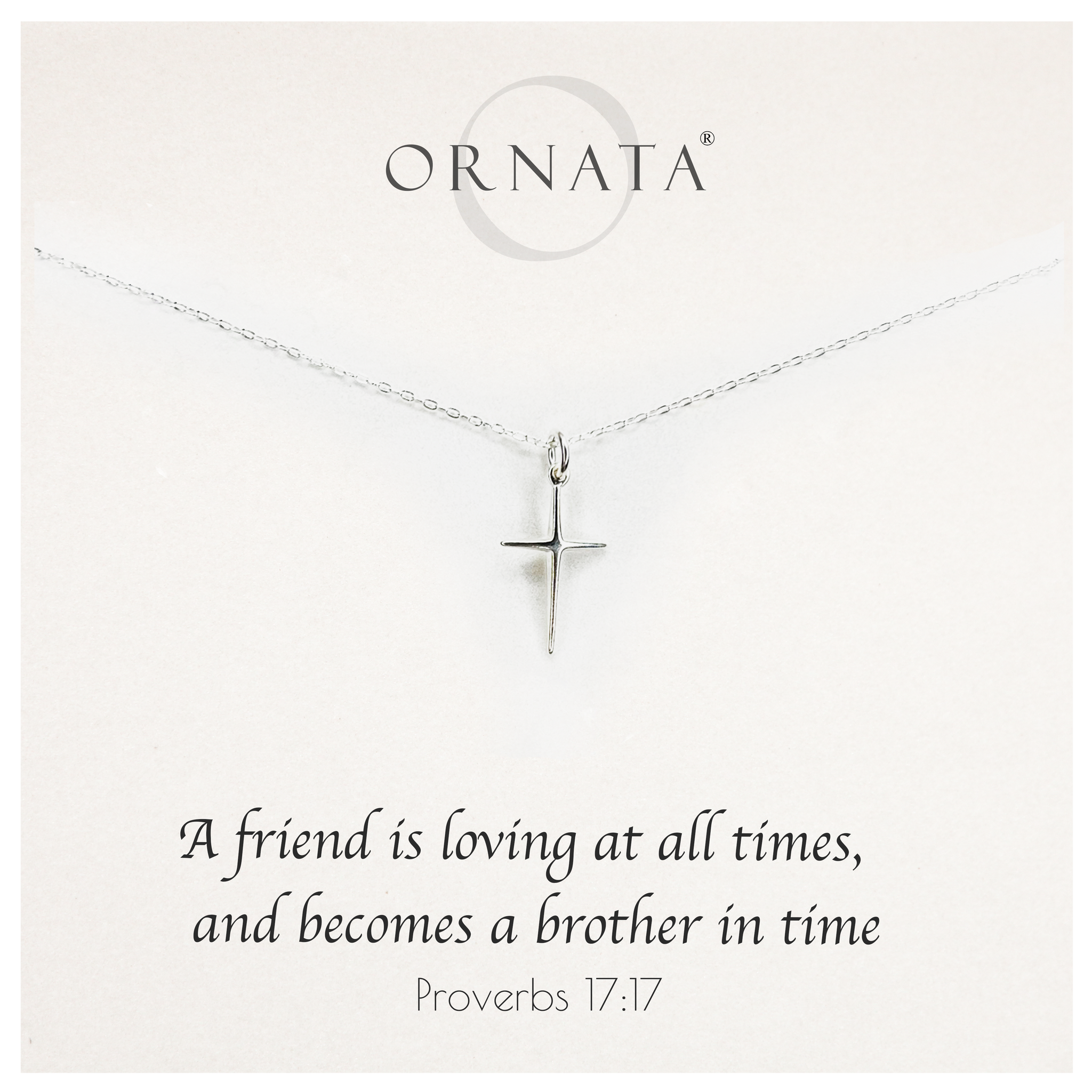 "Proverbs 17:17" Sterling Silver Cross Necklace on Jewelry Card